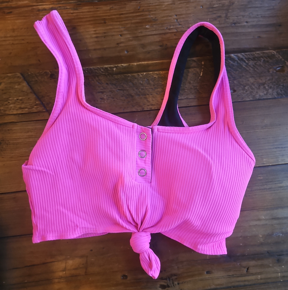 Bombshell Sportswear Ribbed Hot Pink Tie-Knot Crop Tank